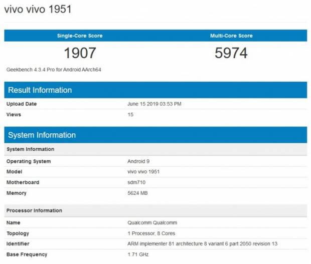 Vivo 1951 GeekBench